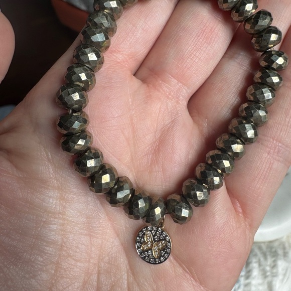 Sydney Evan Beaded Pyrite and 14k Gold/Diamond Butterfly Charm Bracelet. - Picture 12 of 12